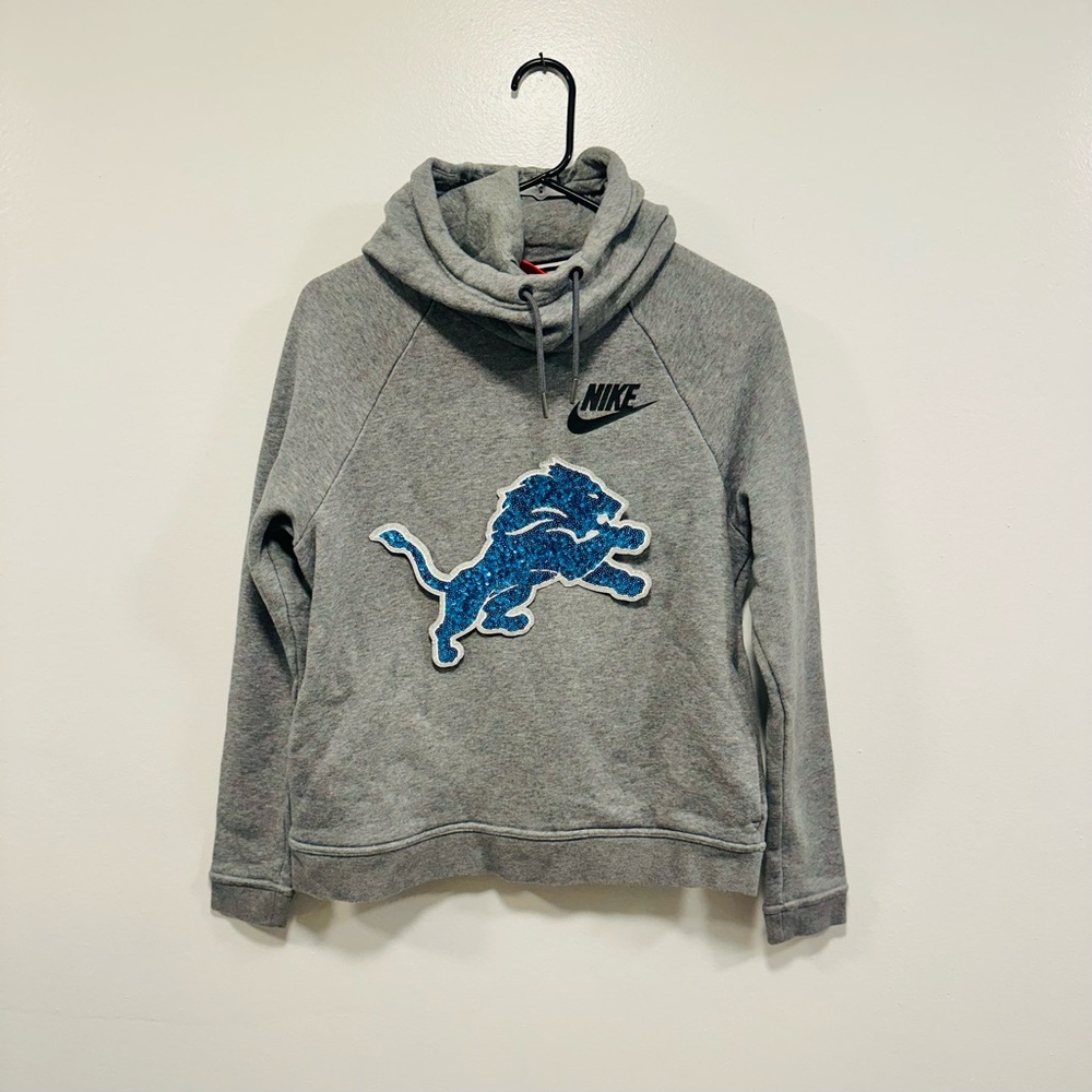 Nike Heather Gray Sweater with Blue Detroit Lions sequin logo! Size small!